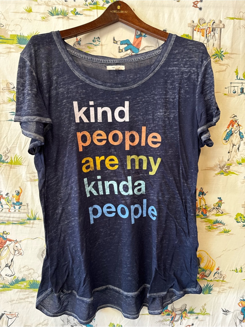 Maurices Navy Short-Sleeve Tee with Multicolor Positive Slogan size XL